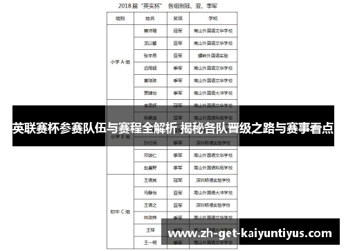 英联赛杯参赛队伍与赛程全解析 揭秘各队晋级之路与赛事看点