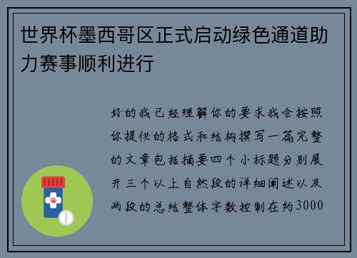 世界杯墨西哥区正式启动绿色通道助力赛事顺利进行